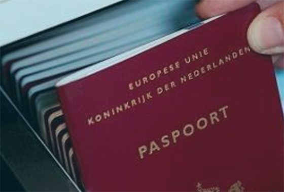 Foto van een bakje met paspoorten van het Koninkrijk der Nederlanden.