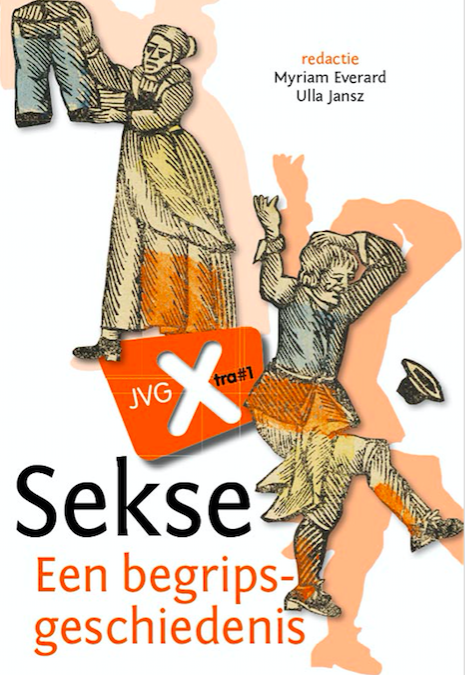 Voorkant van het boek Sekse: Een begripsgeschiedenis met tweer tekeningen van personen en tekst Redactie Myriam Erverard, Ulla Jansz