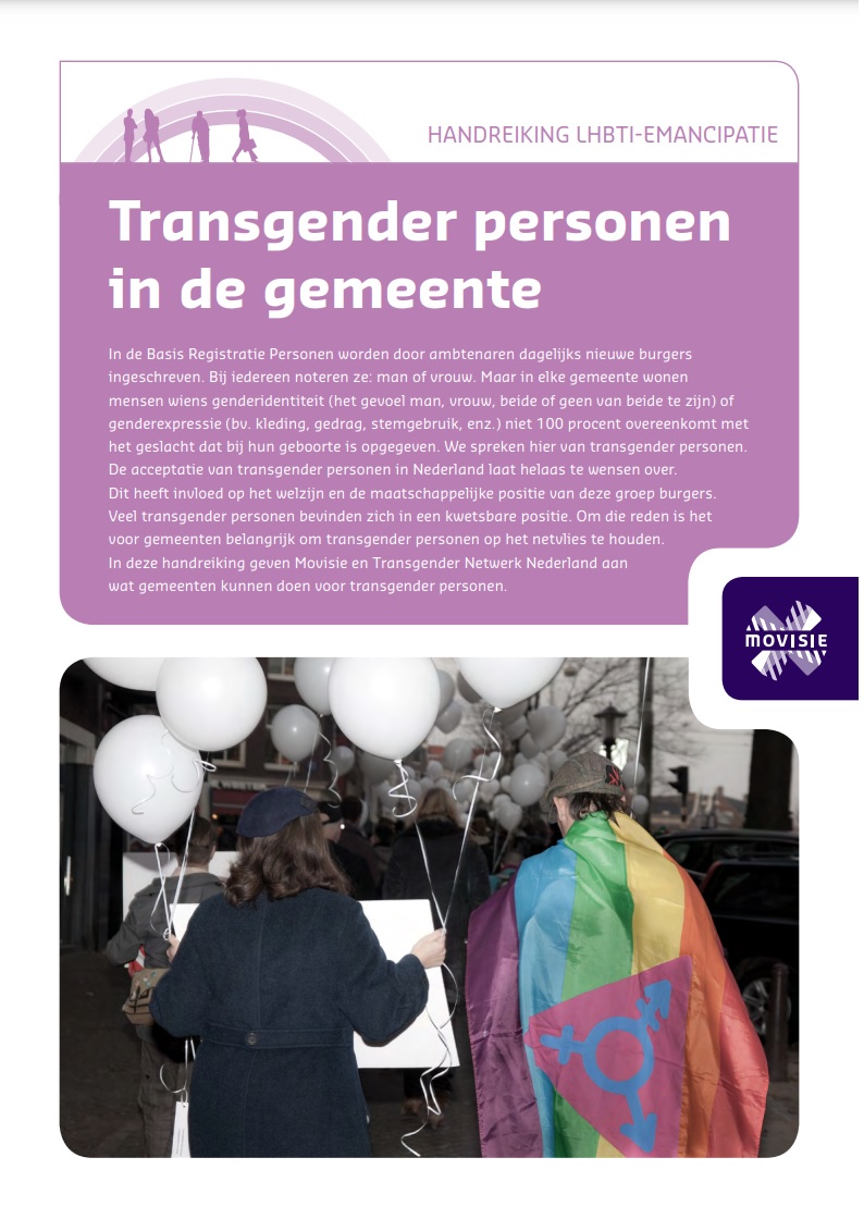 Voorblad van de Handreiking transgender personen in de gemeente van Movisie en Transgender Netwerk