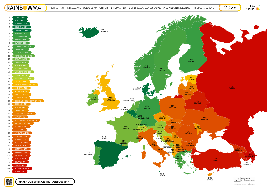 Rainbow Map 2026, ILGA-Europe